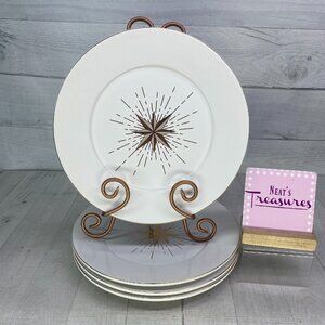Joann Place & Time STARBURST White Gold Trim Ceramic 11" Dinner Plates Set of 4